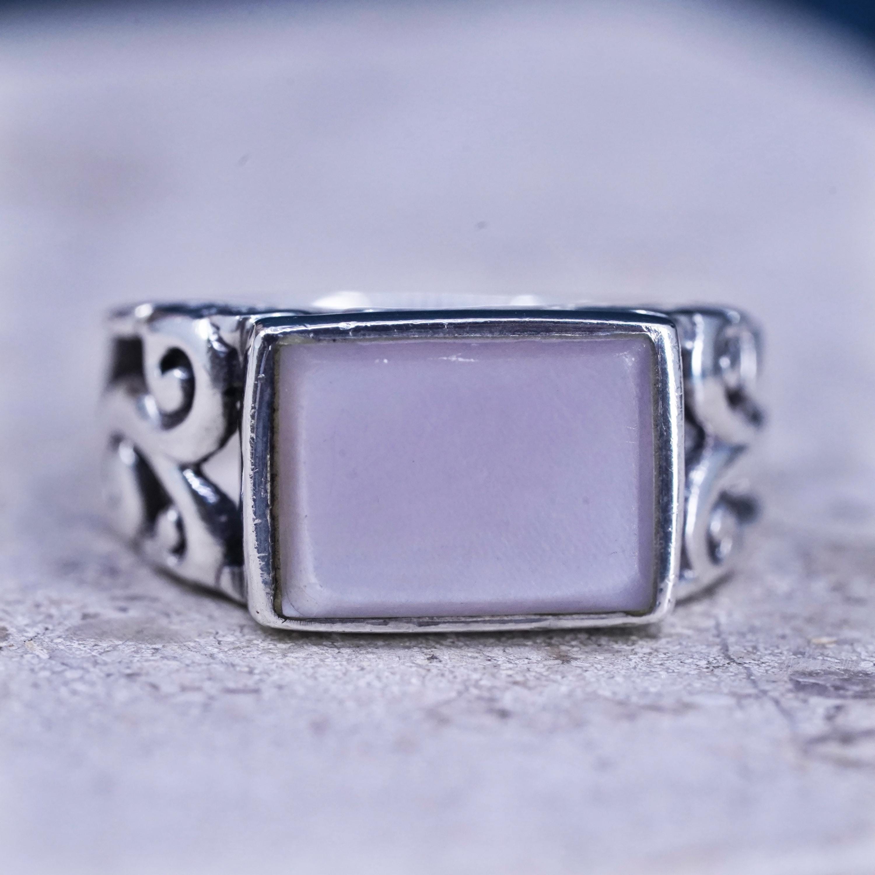 Size 6, Vintage Sterling 925 Silver Handmade Ring With Mother of