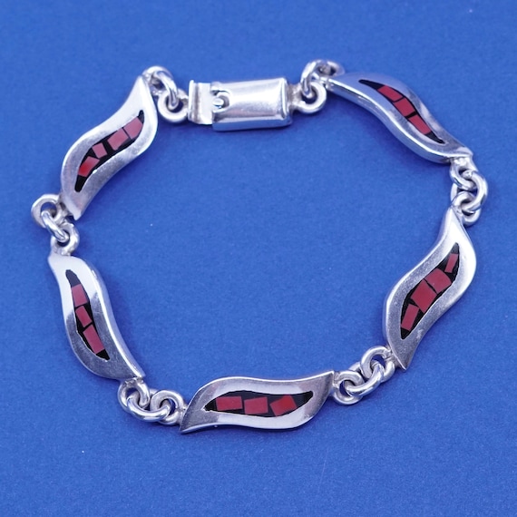 7”, Vintage Mexico Sterling Silver Handmade Bracelet, 925 7”, Vintage Mexico Sterling Silver Handmade Bracelet, 925