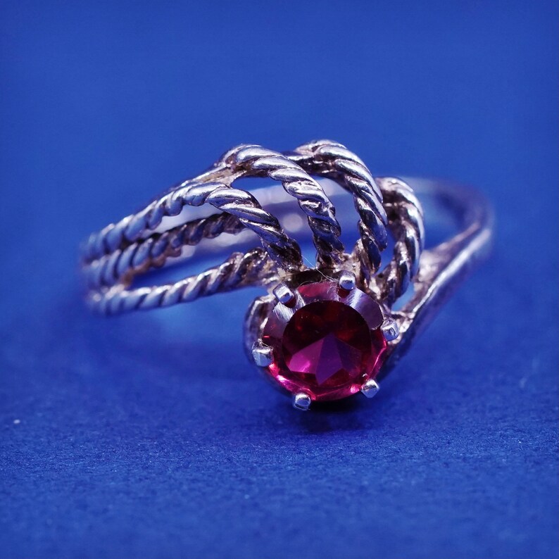 stamped Sterling Size 4.75 vintage Sterling 925 silver handmade ring with Ruby