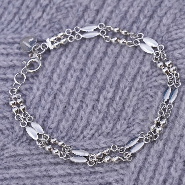 7.25", vintage Mexican Sterling silver handmade chain, 925 beads bracelet stamped 925