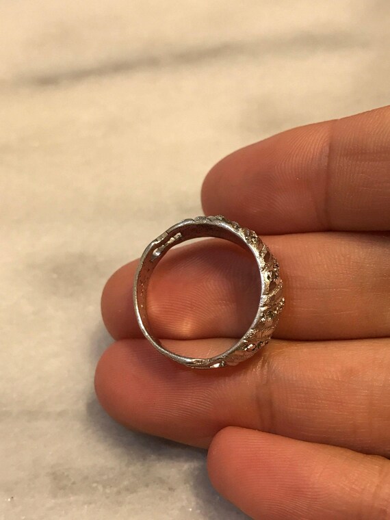 sz 7, vtg Sterling silver handmade ring, solid 925 silver band with marcasite View 2