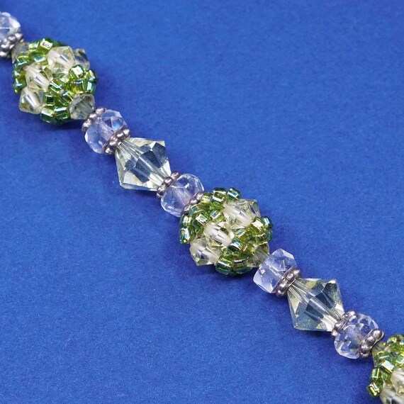 7”, vtg sterling silver handmade bracelet, 925 w/ green crystal beads View 3
