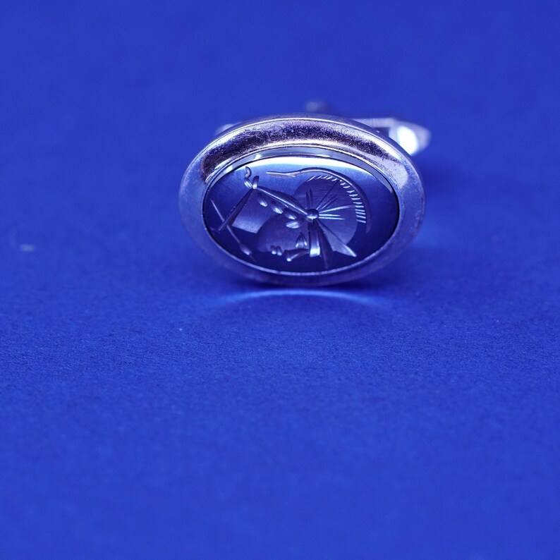 antique 925 cuff links stamped Sterling silver Vintage sterling silver Handmade hematite Roman soldier cufflinks