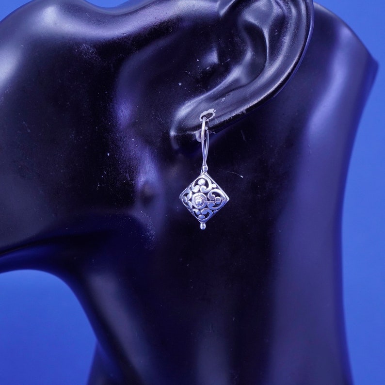 stamped 925 ATI 925 filigree Bali diamond drop Vintage sterling silver handmade earrings