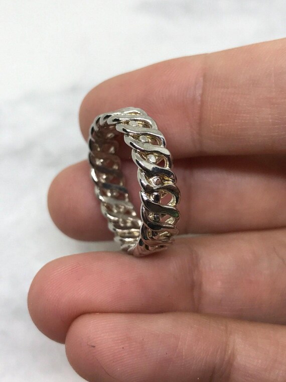 sz 7.5, vtg sterling silver handmade ring, 925 wave band View 2
