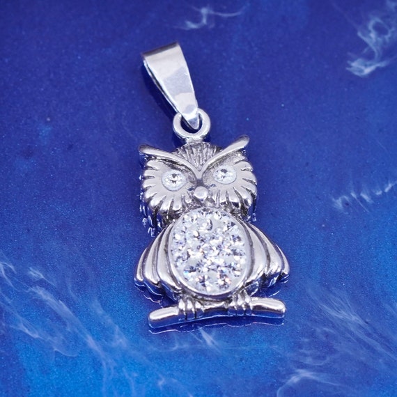 Vintage Sterling silver Handmade pendant, 925 owl… - image 1