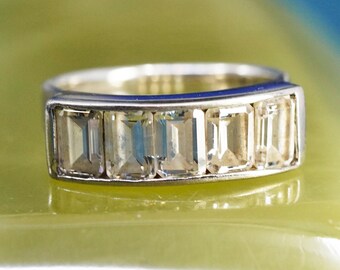 Size 8, vintage Sterling 925 silver handmade ring, 925 stackable band with Cz