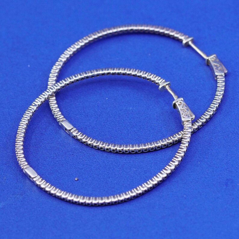 925 hoops stamped 925 Vintage vermeil gold filled Sterling silver handmade earrings 1.75\u201d huggie with Cz