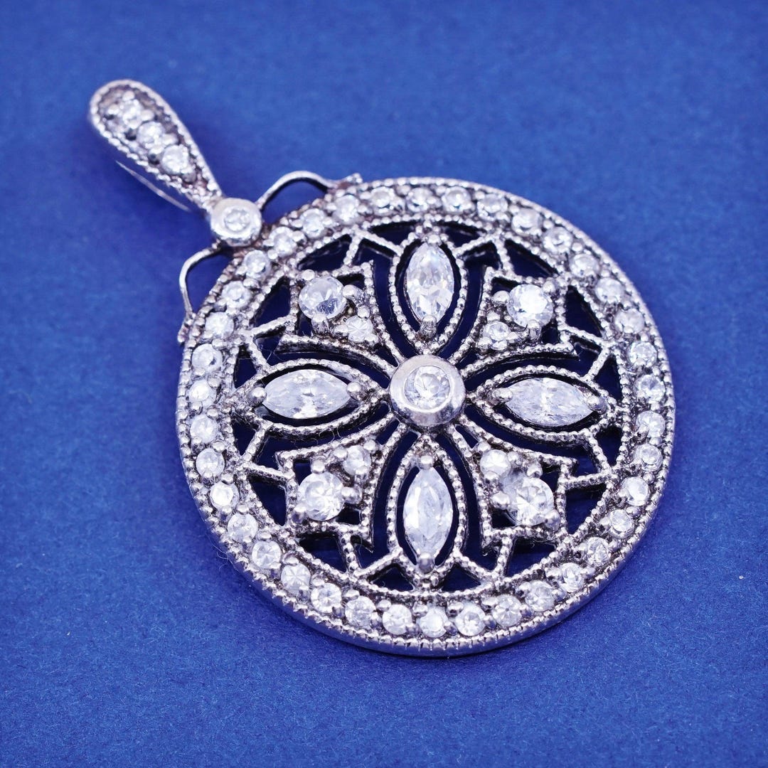 Fas Silver Vintage FAS Sterling Silver Handmade Circle Pendant With Cluster ...