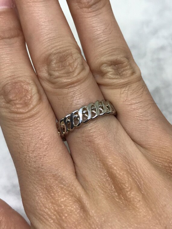 sz 7.5, vtg sterling silver handmade ring, 925 wave band View 3