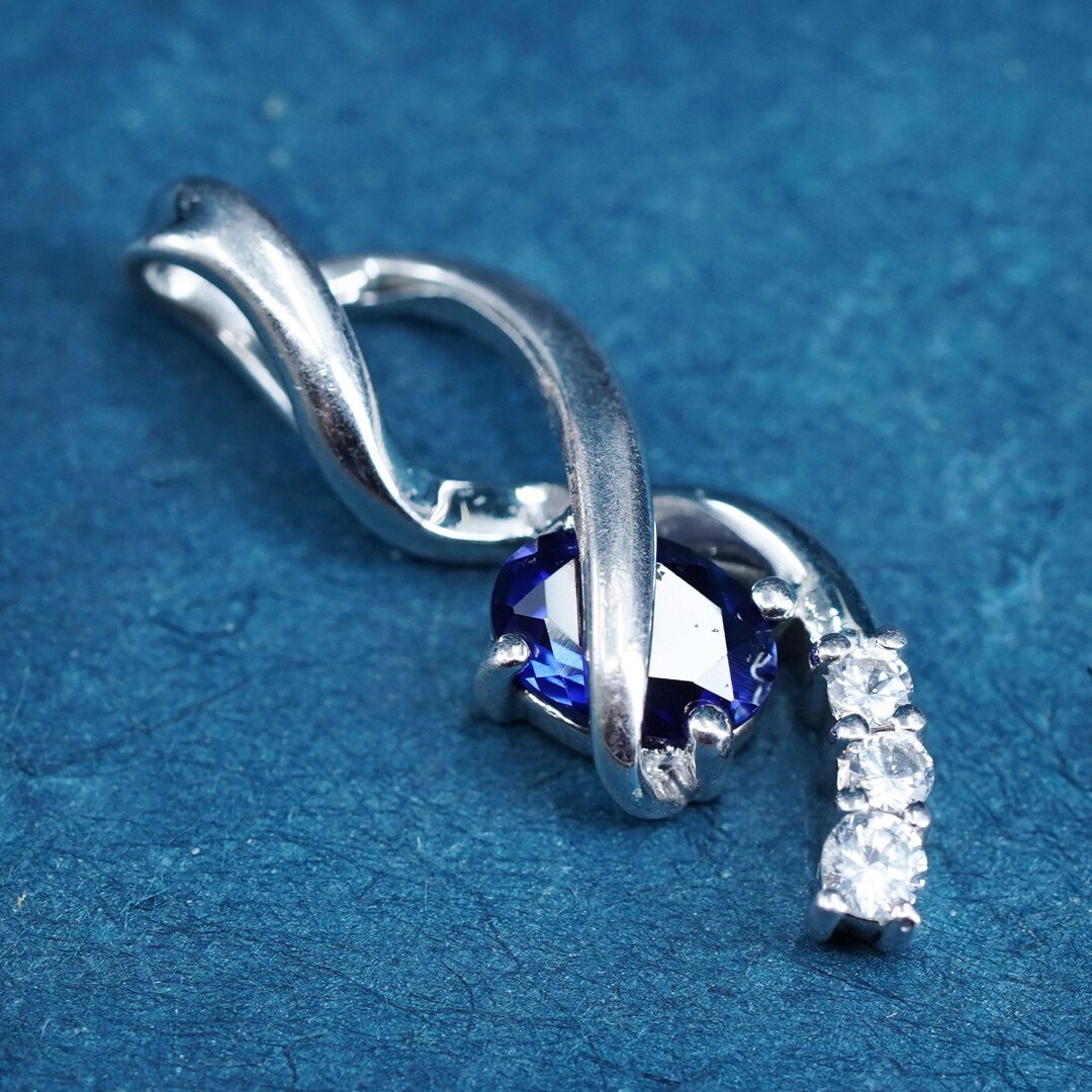 Vintage Sterling 925 Silver Handmade Pendant With Blue Topaz and Cz - Etsy