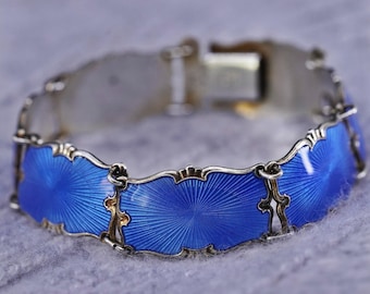 7.25”, Norway gold over sterling 925 silver handmade bracelet with blue enamel