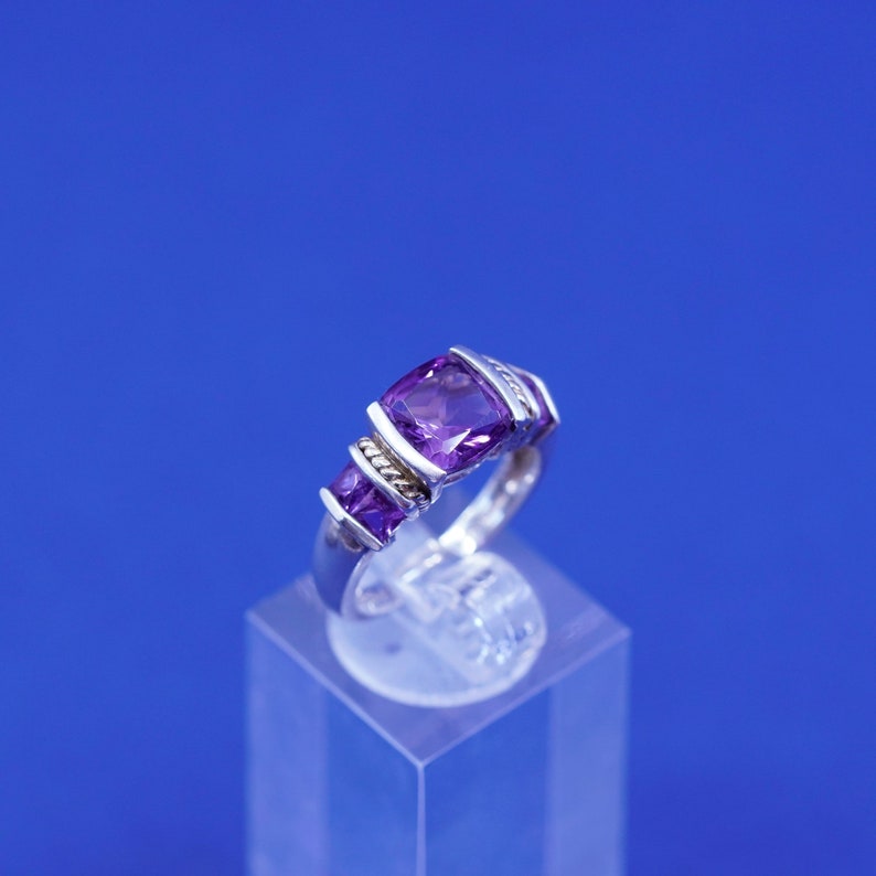 stamped 925 14K vintage 14K gold cable with Sterling 925 silver handmade ring and amethyst Size 6.25