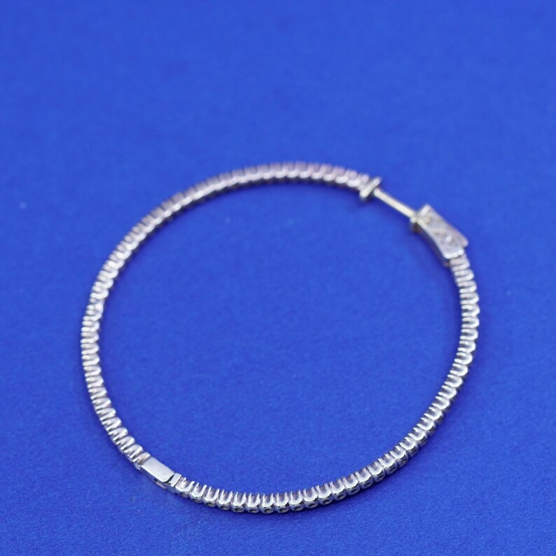 925 hoops stamped 925 Vintage vermeil gold filled Sterling silver handmade earrings 1.75\u201d huggie with Cz