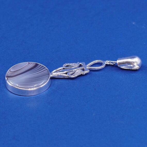 vtg sterling silver handmade pendant, 925 snakes w/ lace agate View 5