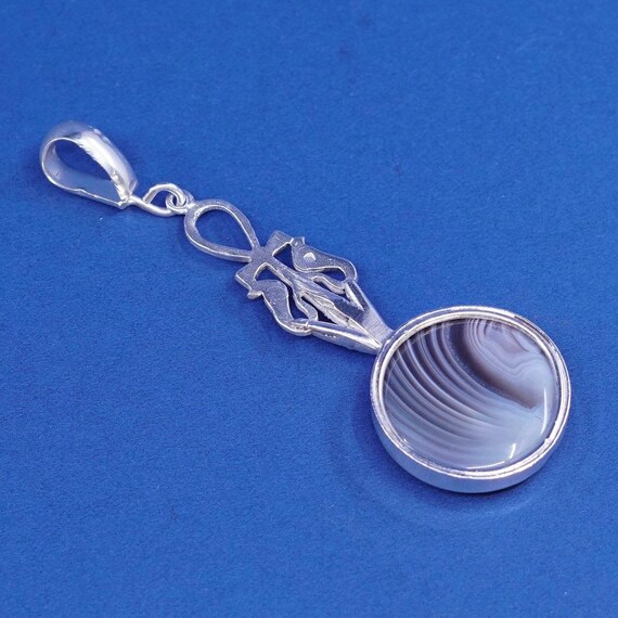 vtg sterling silver handmade pendant, 925 snakes w/ lace agate View 3