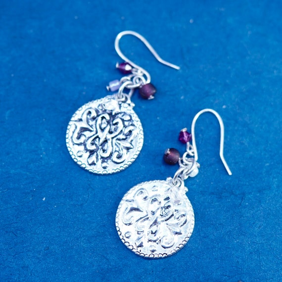 Vintage Sterling silver handmade earrings, 925 em… - image 3