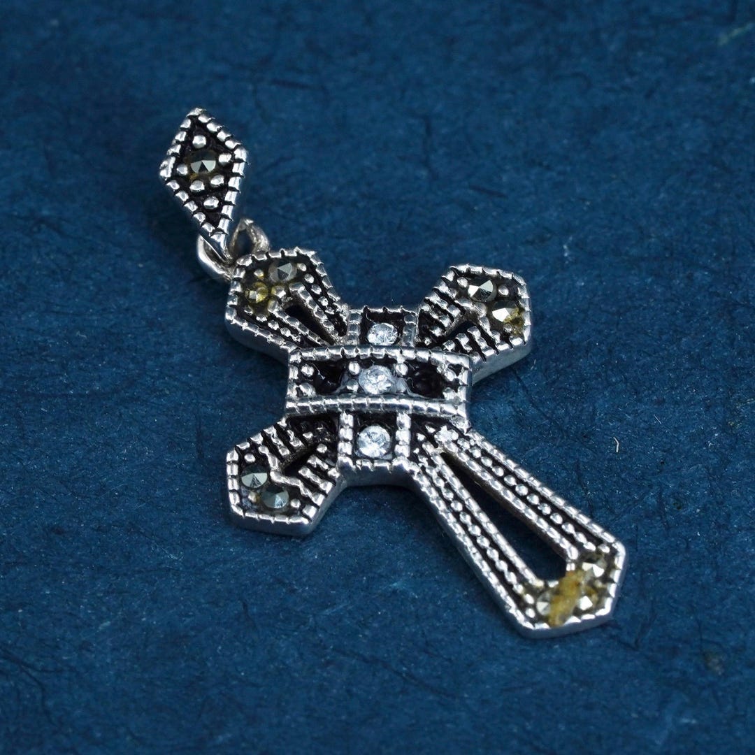 Vintage Sterling 925 Silver Handmade Cross Pendant With Marcasite - Etsy