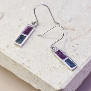 vintage sterling silver 925 rectangular earrings with enamel inlay, stamped 925