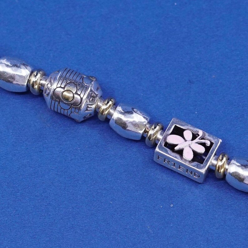 6.25+1”, vtg Brighton B Silver Tone bracelet, with heart charm “sister, mother image 4