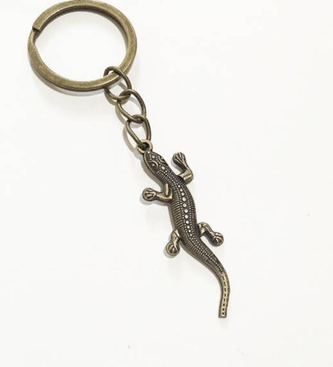 Antique Bronze Lizard Keychain Animal Key Ring Keyring Gift Etsy