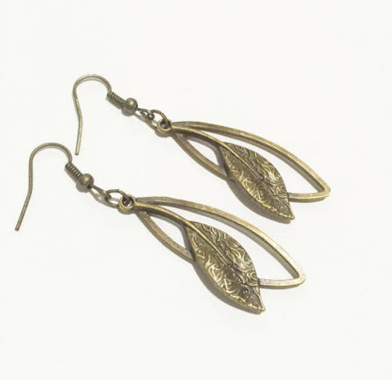 Antique Bronze Leaf Drop Earrings Charm EarringsDrop Etsy