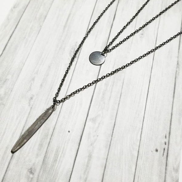 Black Layered Necklace Statement Necklace Gunmetal Necklace