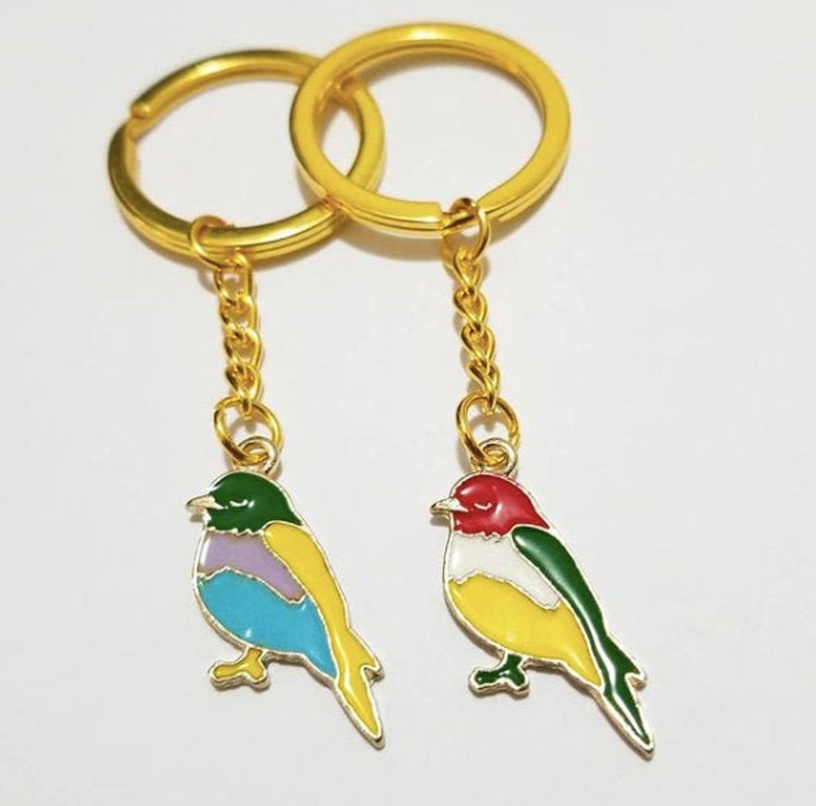 Bird Enamel Charm Keychain Bird Keychain Etsy