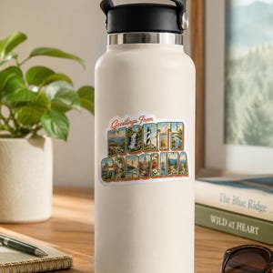 Greetings from North Carolina Vinyl Decal Sticker - North Carolina Vacation - Vintage Postcard - For Laptop, Water Bottle, Gift afbeelding 3