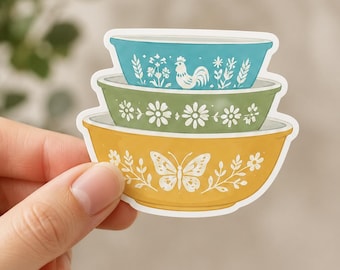 Vinylsticker sticker vintage mengkommen - Retro Pyrex- Cottagecore - laptop, bidon, cadeau