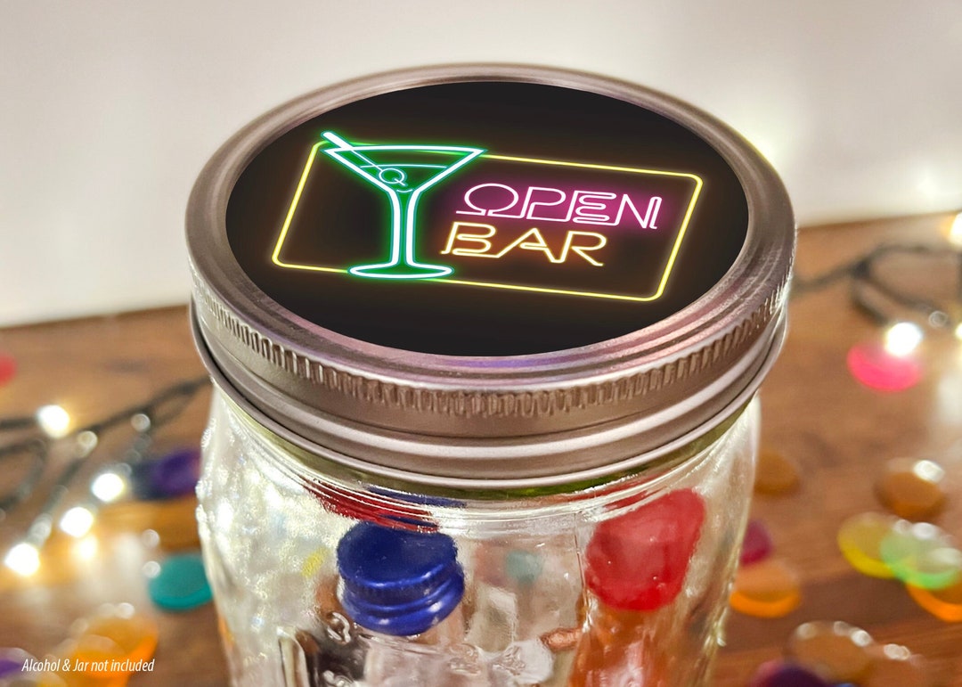 Instant Download Mini Bar in a Jar Lid Design Neon Open Bar Etsy