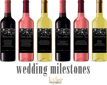 Wedding Milestone Wine Labels: Silver Glam Bridal Gift (Digital Download)