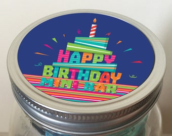 Instant Download Mini Bar in a Jar Lid Design - Happy Birthday Cake - Digital Download