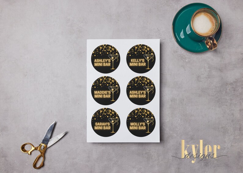 Gold Dot Martini Mini Bar in a Jar Canva Template, Printable Editable Label Template. Download ...
