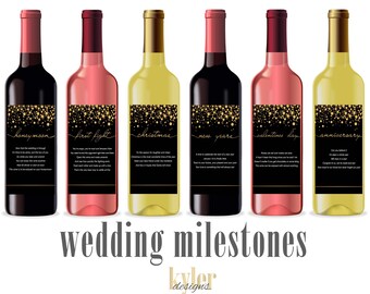 Instant Download Gold Wedding Milestone Wine Labels ~ Unique Wedding Gift and Bridal Shower Gift