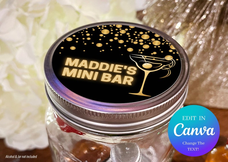 Gold Dot Martini Mini Bar in a Jar Canva Template, Printable Editable Label Template. Download ...