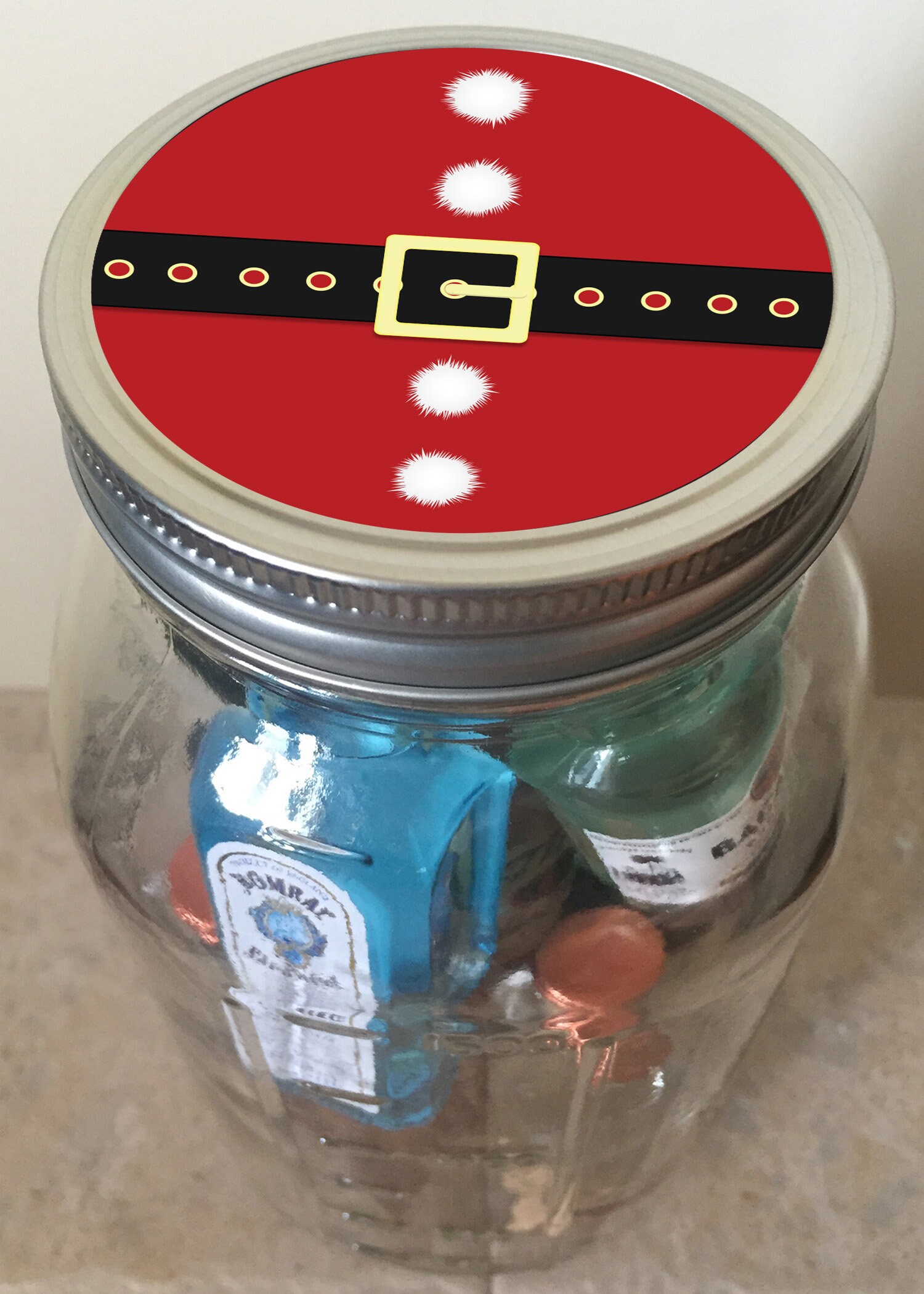 Instant Download Mini Bar in a Jar Lid Design Red Holiday Santa Belt