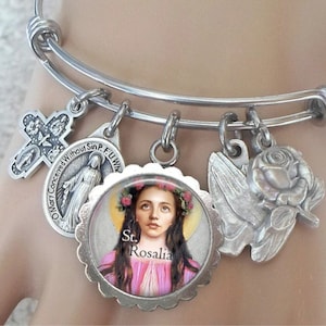 Saint Rosalia Bangle Bracelet, The Little Saint, Santuzza, Confirmation Gift, Patron Saint, Handcrafted with Love