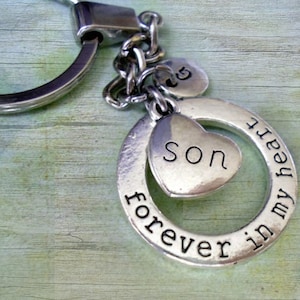 Son Keychain, Forever In My Heart Son Gift, Personalized w-Letter Charm, Engraved Son Heart, Son Graduation Gift, Son Birthday Gift
