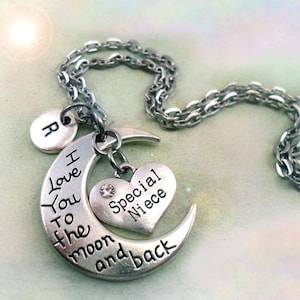Collar especial para sobrina: Te amo hasta la luna y de regreso. Dije con la letra w personalizado de tu elección, ¡hecho a mano con amor!