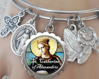 Saint Catherine of Alexandria Bangle, Catherine of the Wheel, Patron Saint of Nurses, Dying People, Girls, Librarians, Lawyers, Students