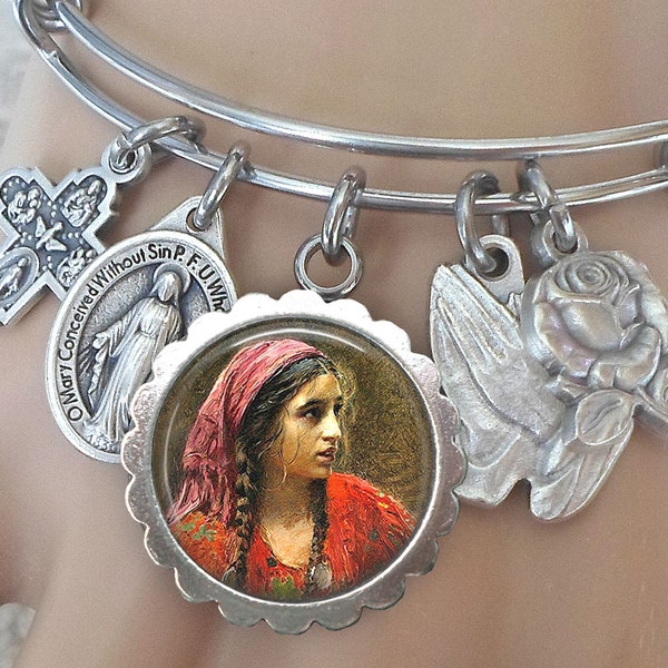 Saint Sara la Kali Bangle Bracelet, Confirmation Gift, Black Sara, Patron Saint of Gypsies, Romani People, Roma, Handcrafted with Love