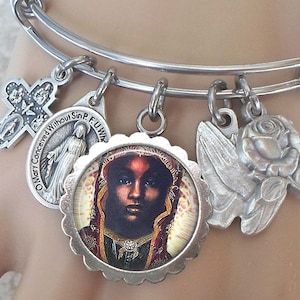 Black Madonna Bangle Bracelet, Black Virgin, Catholic Jewelry, Holy Mary, Confirmation Gift , Handcrafted with Love