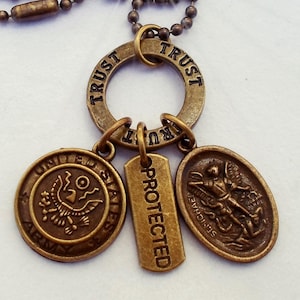 Bronze U.S. Army Protection Necklace, Archangel Michael, Patron Saint of the Military, Gift for Men and Women * Hand-crafted with Love!