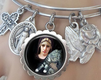 Saint Julian of Norwich with Tabby Bangle Bracelet, Mother Julian, Confirmation, Patron Saint, Revelations of Divine Love, Crafted with Love