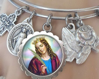 Saint Catherine of Alexandria Bangle Bracelet, Catherine of the Wheel, Patron Saint of Dying People, Girls, Educators, Librarians, Nurses