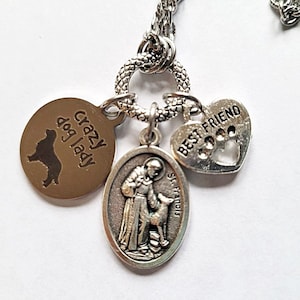 Crazy Dog Lady Necklace with Saint Francis of Assisi Medal, Patron Saint of Animals, Dog Lover Gift, Protect My Pets, Handcrafted with Love