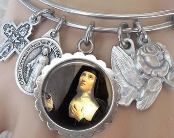 Saint Jane Frances de Chantal Bangle Bracelet, Confirmation Gift, Patron Saint of In-law Problems, Widows, Forgotten People, Loss of Parents