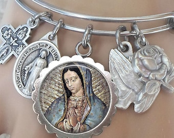 Our Lady of Guadalupe Bangle Bracelet, Nuestra Señora de Guadalupe, Virgin of Guadalupe, Confirmation Gift, Patron Saint, Crafted with Love