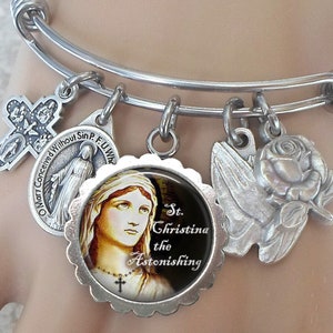 Saint Christina the Astonishing Bangle Bracelet, Patron Saint of Mental Health Workers, Millers, Those with Mental Disorders, Made w-Love